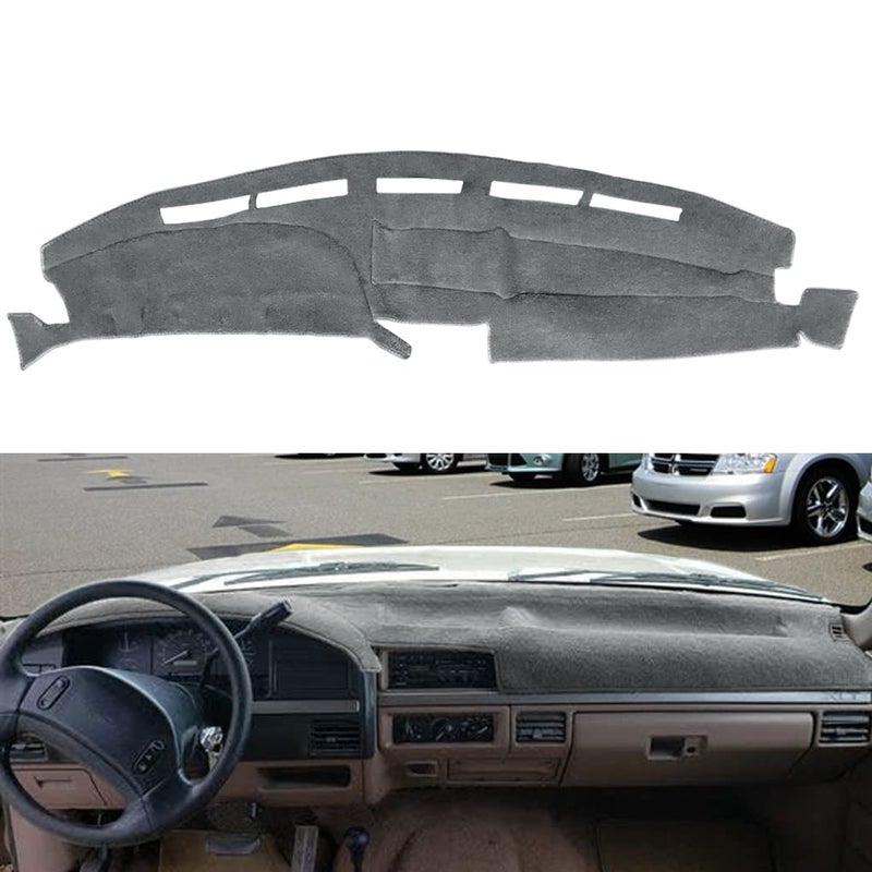 AKMOTOR Dash Cover Mat Custom Fit for Ford F150 F250 F350 Pickup Truck 1992 1993 1994 1995 1996,Dashboard Cover Pad Carpet (Dark Gray) J20 - Image 1